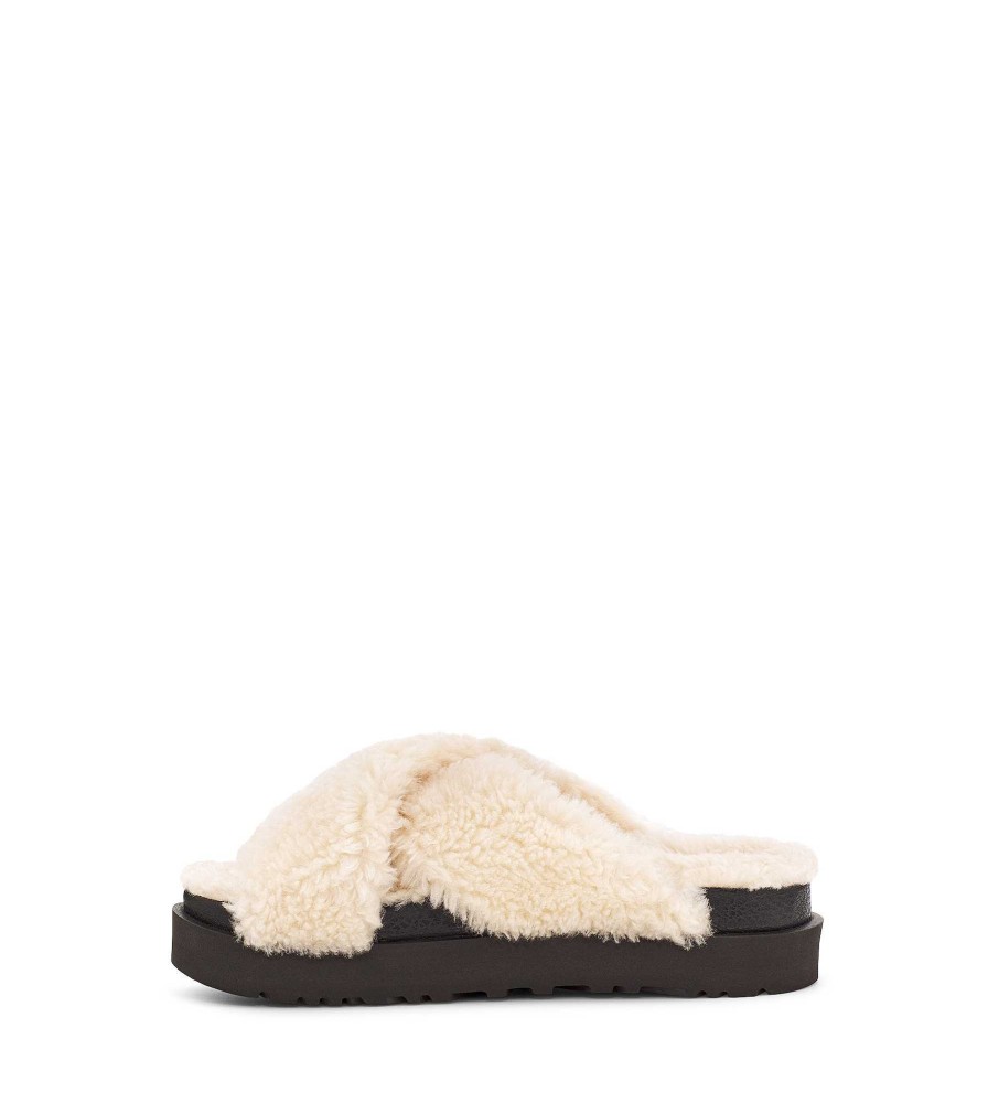 Naiset UGG Tohvelit | Fuzz Sugar Cross Slide Luonnollinen / musta