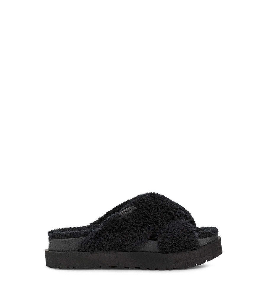 Naiset UGG | Fuzz Sugar Cross Slide Musta