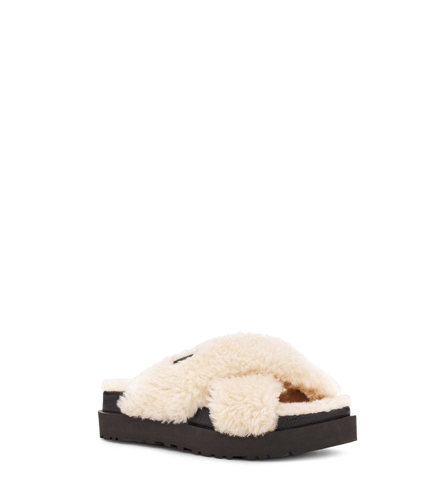 Naiset UGG Tohvelit | Fuzz Sugar Cross Slide Luonnollinen / musta